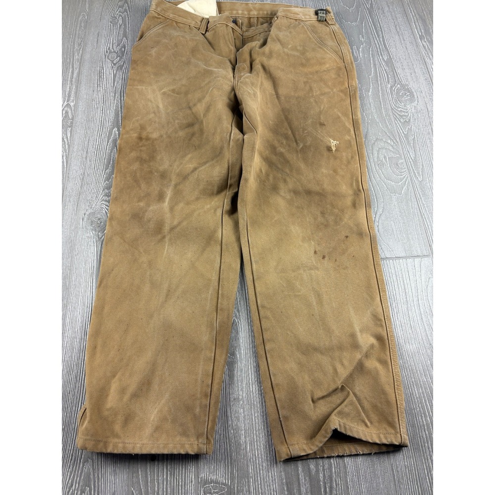 Orvis Mens Tan Jeans 38x29 Workwear Distressed Cotton Canvas Straight Leg Pants